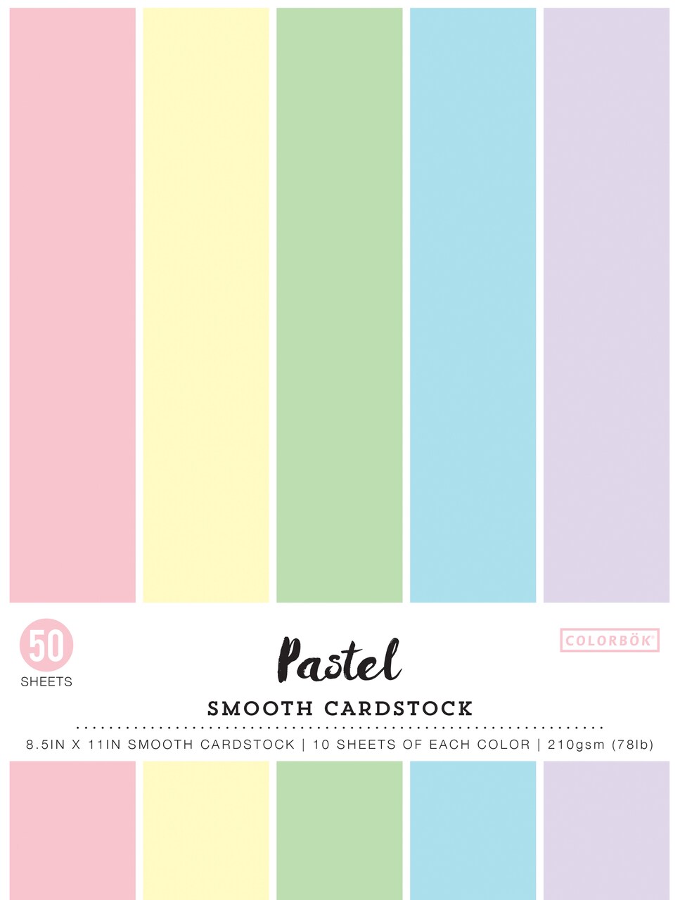 Colorbok 66.5lb Smooth Cardstock 8.5"X11" 50/Pkg-Pastel, 5 Colors/10 Each
